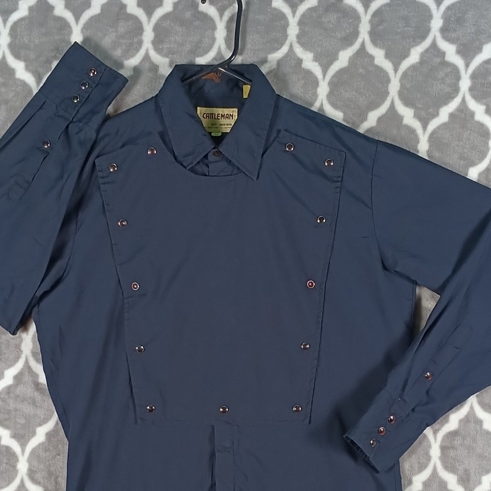 Cattleman Bib Front Western Shirt Men M Black Studded Cowboy Rockabilly Goth